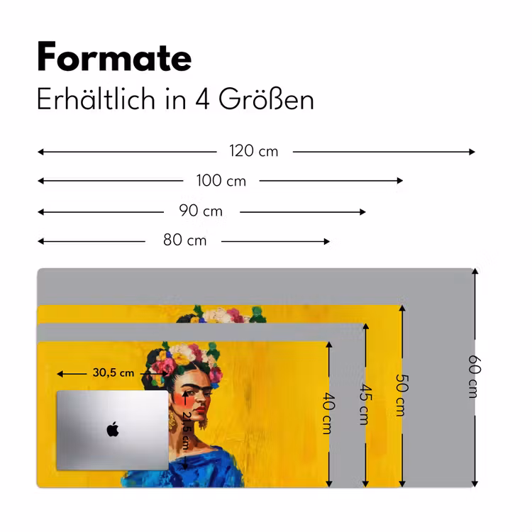 Frida Kahlo - Vrouw - Geel - Blauw - Bloemen Muismat XXL klein -ysfeer5_duits