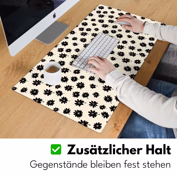 Madeliefjes - Grafisch - Zwart - Beige Muismat XXL klein 681 -ysfeer3_duits
