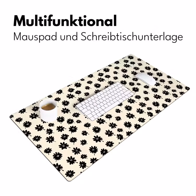 Madeliefjes - Grafisch - Zwart - Beige Muismat XXL klein 681 -ysfeer4_duits