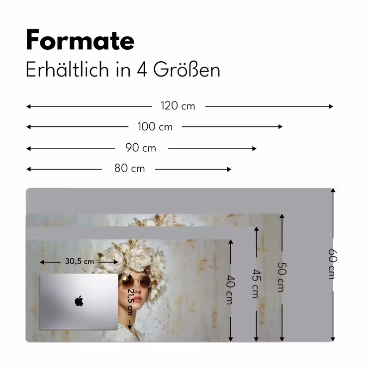 Schilderij - Vrouw - Zonnebril - Bloemenkrans Muismat XXL klein -ysfeer5_duits