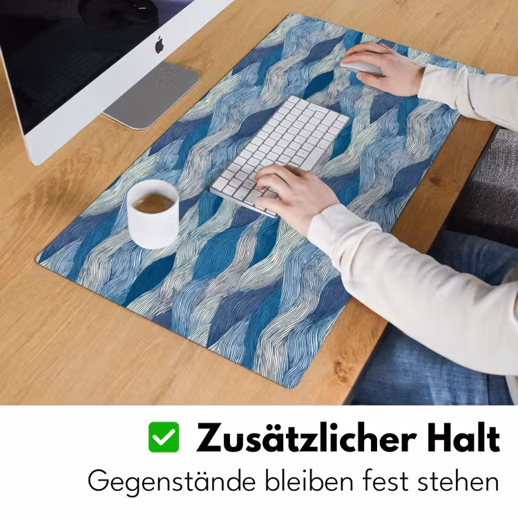 Getekend - Blauw - Wit - Golvend - Streepjes Muismat XXL klein 681 -ysfeer3_duits