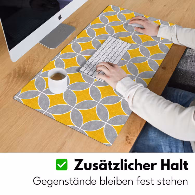 Geometrisch - Cirkels - Textuur - Grijs - Geel Muismat XXL klein 681 -ysfeer3_duits