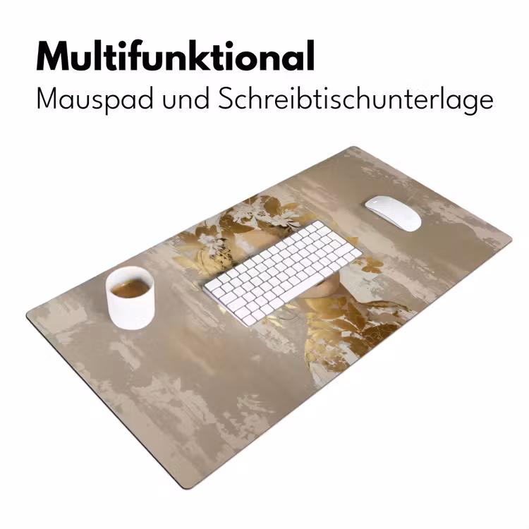 Gezicht - Vrouw - Bladeren - Goud Muismat XXL klein -ysfeer4_duits