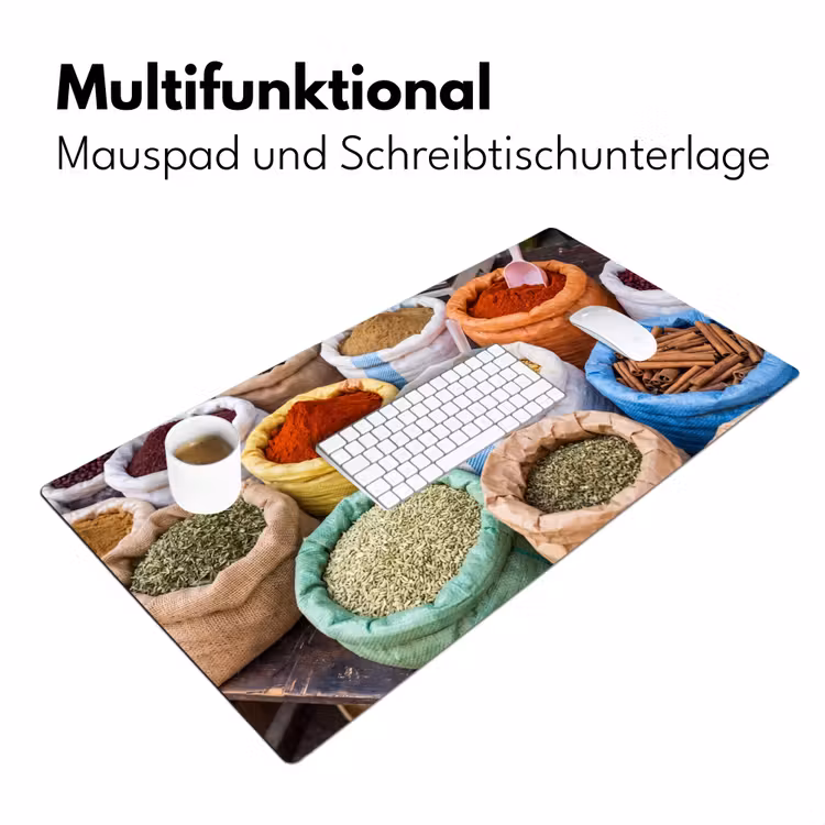 Schreibtischunterlage - Gewürze – Beutel – Markt - Kruiden - Zakken - Markt Muismat XXL klein