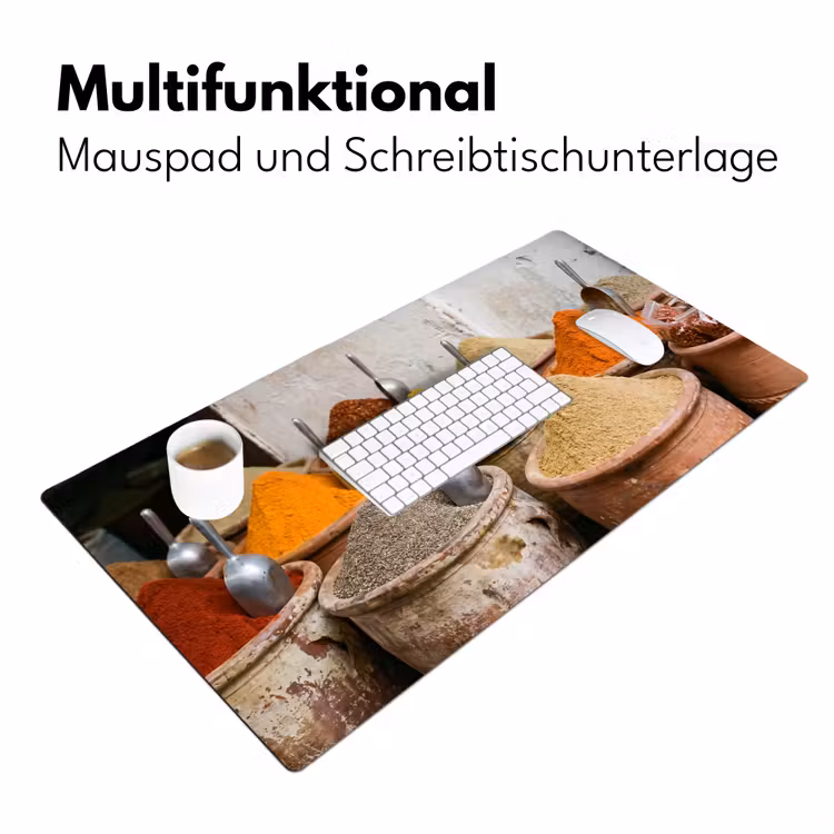 Schreibtischunterlage - Gewürze – Gläser – Orientalisch - Kruiden - Potten - Oosters Muismat XXL klein