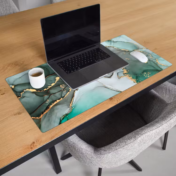 Goud - Marmer - Groen - Luxe - Marmerlook - Grijs Muismat XXL klein -sfeer1