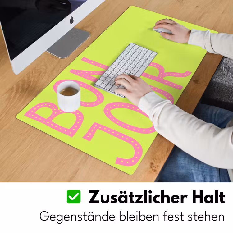 Groen - Smiley - Bonjour - Roze Muismat XXL klein -ysfeer3_duits