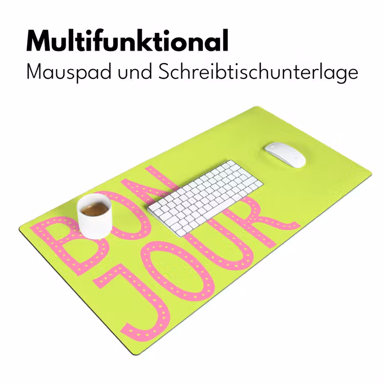 Groen - Smiley - Bonjour - Roze Muismat XXL klein -ysfeer4_duits
