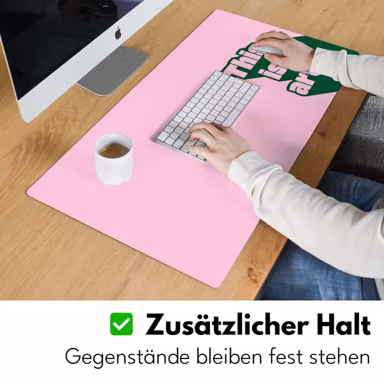 Groen - Teskt - This is art - Roze Muismat XXL klein -ysfeer3_duits