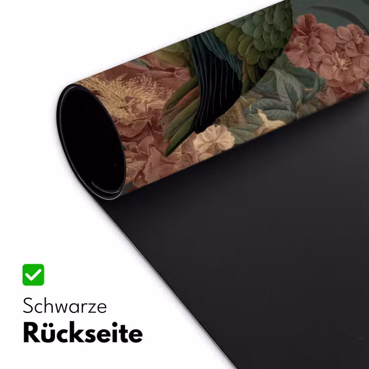 Groene papegaai - Kleurrijke bloemen - Donkere achtergrond Muismat XXL klein -ysfeer2_duits