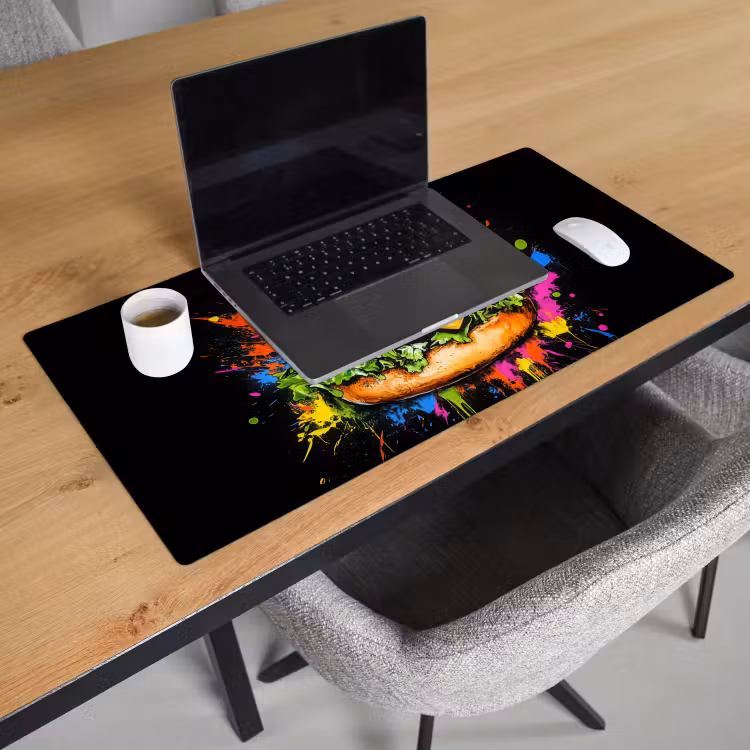 Hamburger - Graffiti - Verf - Kleurrijk - Eten - Abstract Muismat XXL klein -sfeer1