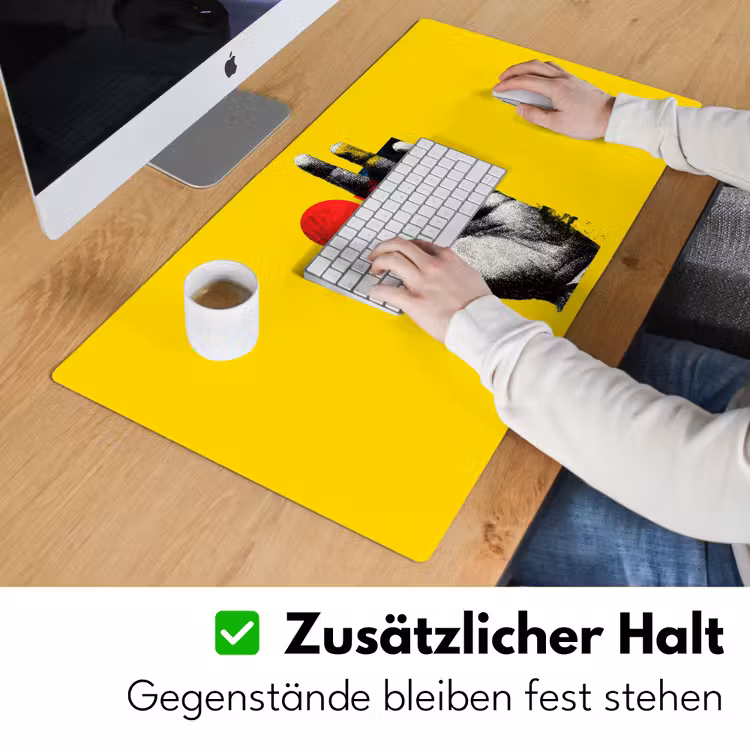 Hand - Rode cirkel - Geel Muismat XXL klein -ysfeer3_duits