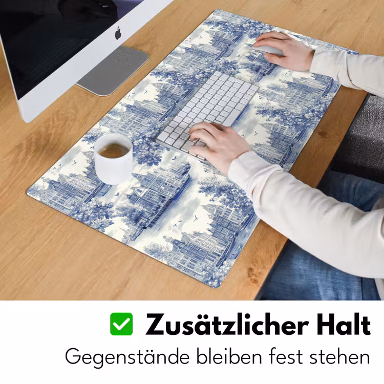 Huizen - Bomen - Water - Vogels - Blauw Muismat XXL klein 681 -ysfeer3_duits