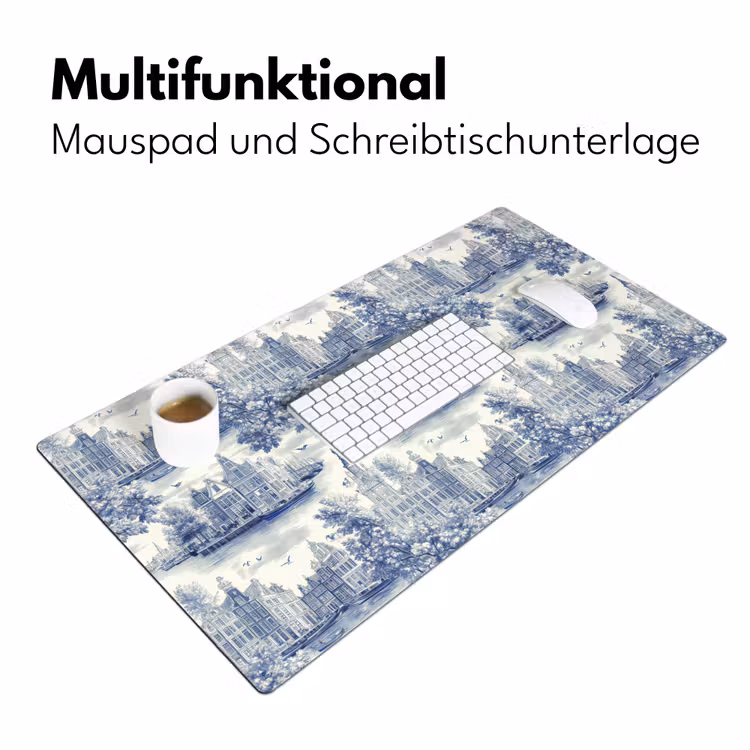 Huizen - Bomen - Water - Vogels - Blauw Muismat XXL klein 681 -ysfeer4_duits