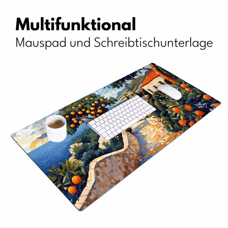 Huizen - Mozaïek - Sinaasappelbomen - Zee Muismat XXL klein -ysfeer4_duits