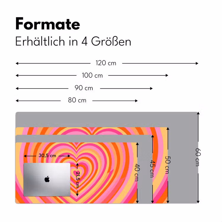 Schreibtischunterlage - Herz – Konzentrisch – Abstrakt – Liebe – Bunt - Hart - Concentrisch - Abstract - Liefde - Kleurrijk Muismat XXL klein