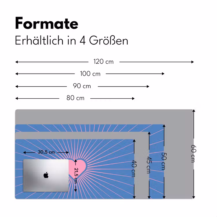 Schreibtischunterlage - Herz – Strahlen – Liebe – Modern – Rosa - Hart - Stralen - Liefde - Modern - Roze Muismat XXL klein
