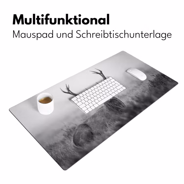 Hert - Mistig - Zwart - Wit Muismat XXL klein -ysfeer4_duits
