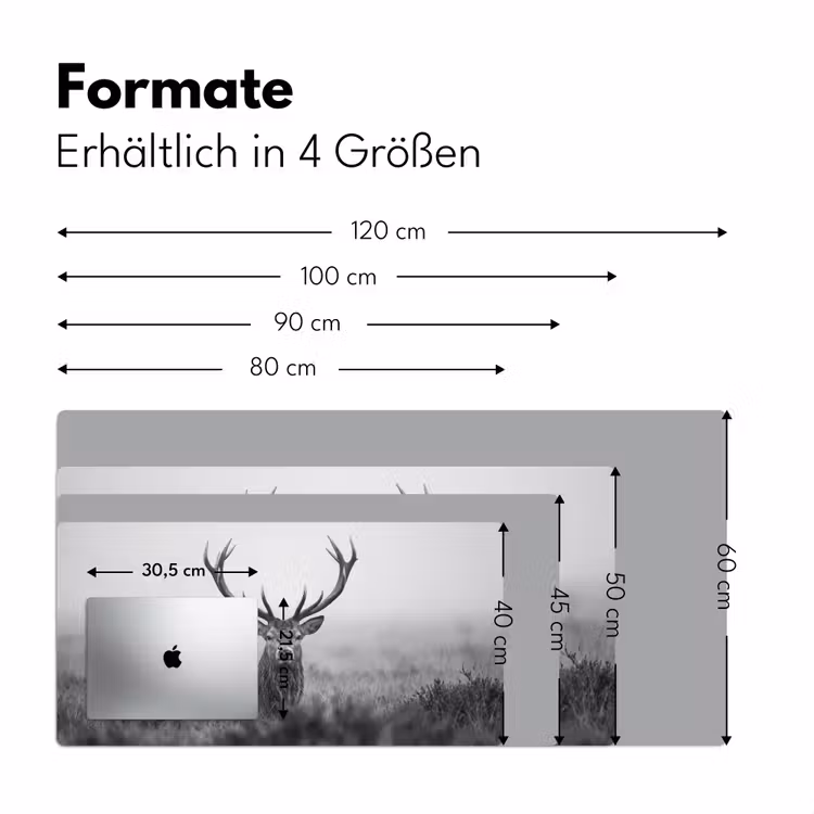 Hert - Mistig - Zwart - Wit Muismat XXL klein -ysfeer5_duits