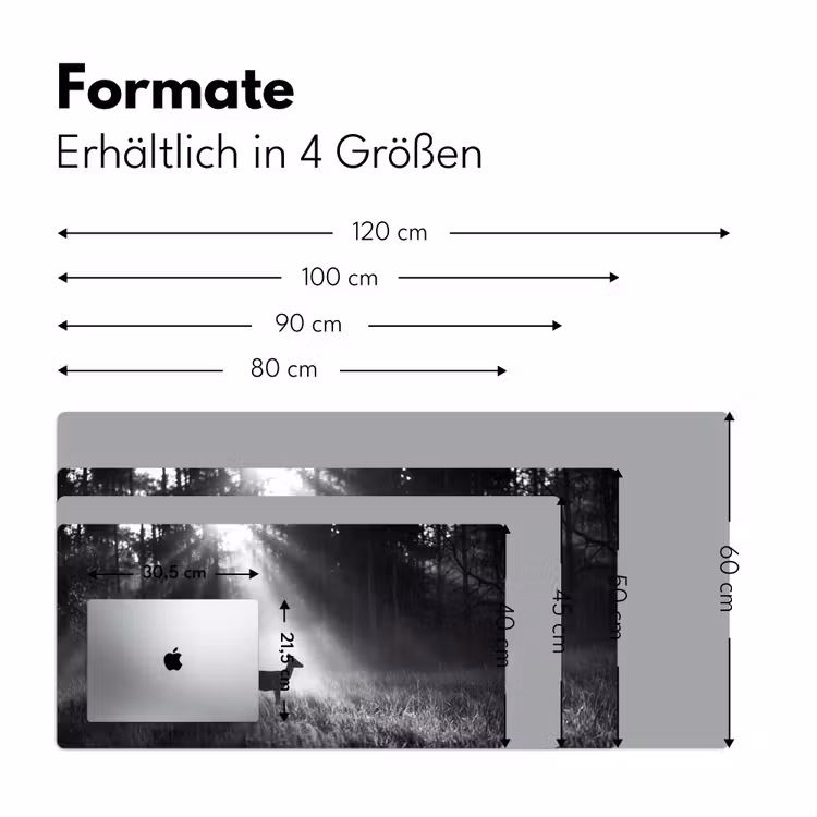 Hert - Bos - Zonnestralen - Zwart-wit - Natuur Muismat XXL klein -ysfeer5_duits