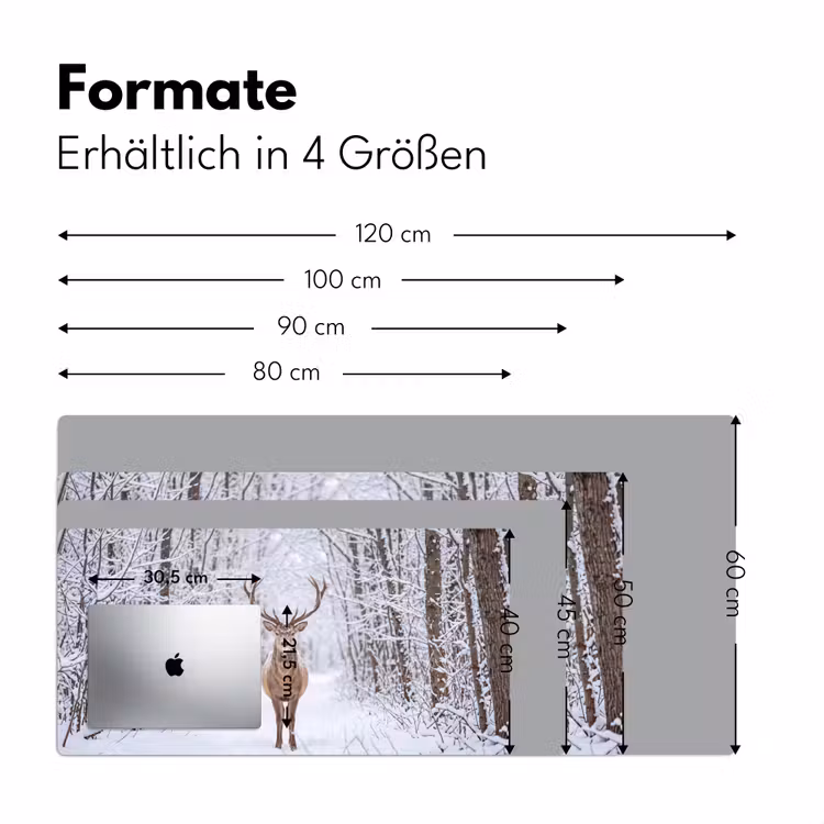 Hert - Winter - Bos - Natuur - Wit Muismat XXL klein -ysfeer5_duits