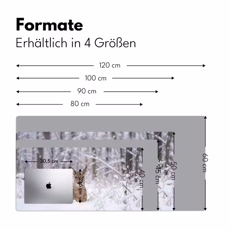 Hert - Sneeuw - Bos - Dieren - Vertederend Muismat XXL klein -ysfeer5_duits