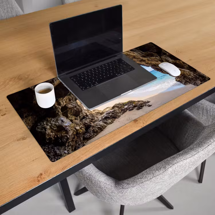 Grot - Strand - Zee - Blauw Muismat XXL klein -sfeer1