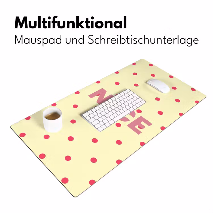 Nice - Stippen - Roze - Geel Muismat XXL klein -ysfeer4_duits