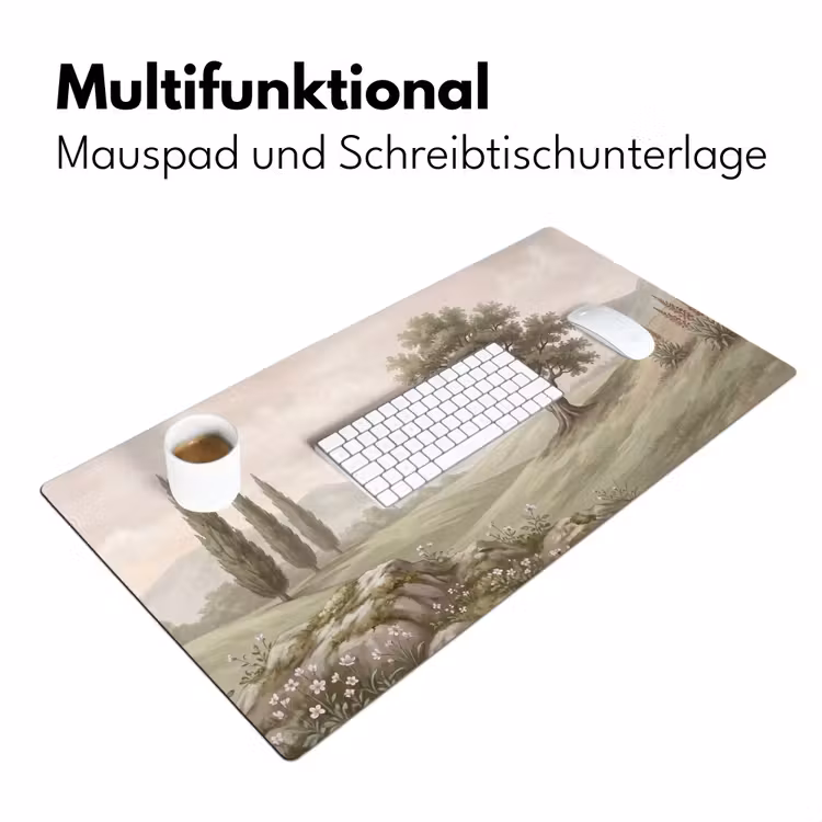 Heuvellandschap - Bomen - Natuur - Groen Muismat XXL klein -ysfeer4_duits