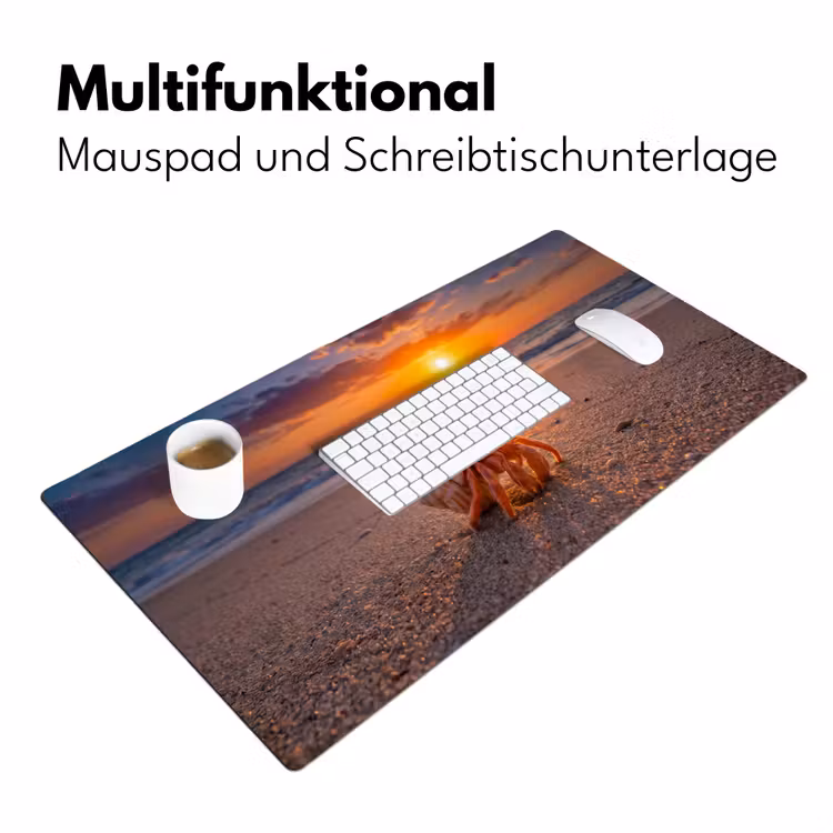 Kreeft - Strand - Natuur - Zonsondergang - Oranje Muismat XXL klein -ysfeer4_duits