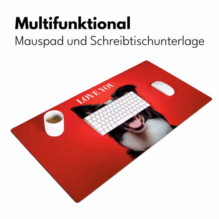 Hond - Hartjesbril - Loveyou - Rood Muismat XXL klein -ysfeer4_duits