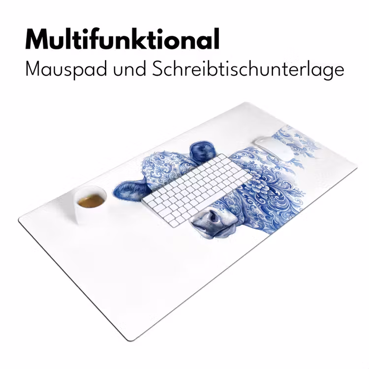 Illustratie - Koe - Blauw Muismat XXL klein -ysfeer4_duits