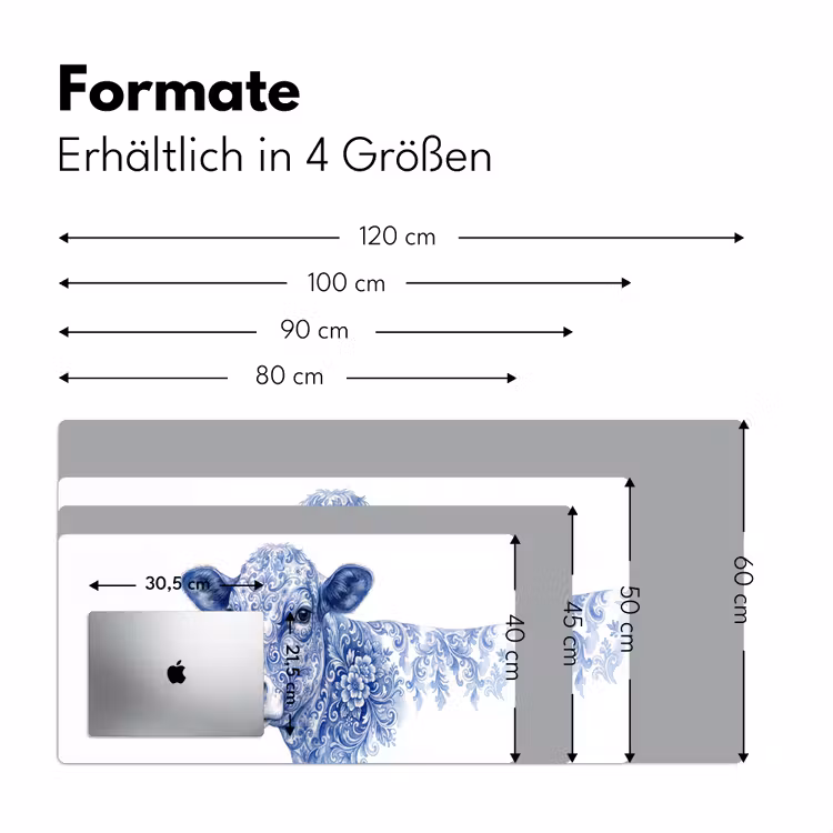 Illustratie - Koe - Blauw Muismat XXL klein -ysfeer5_duits