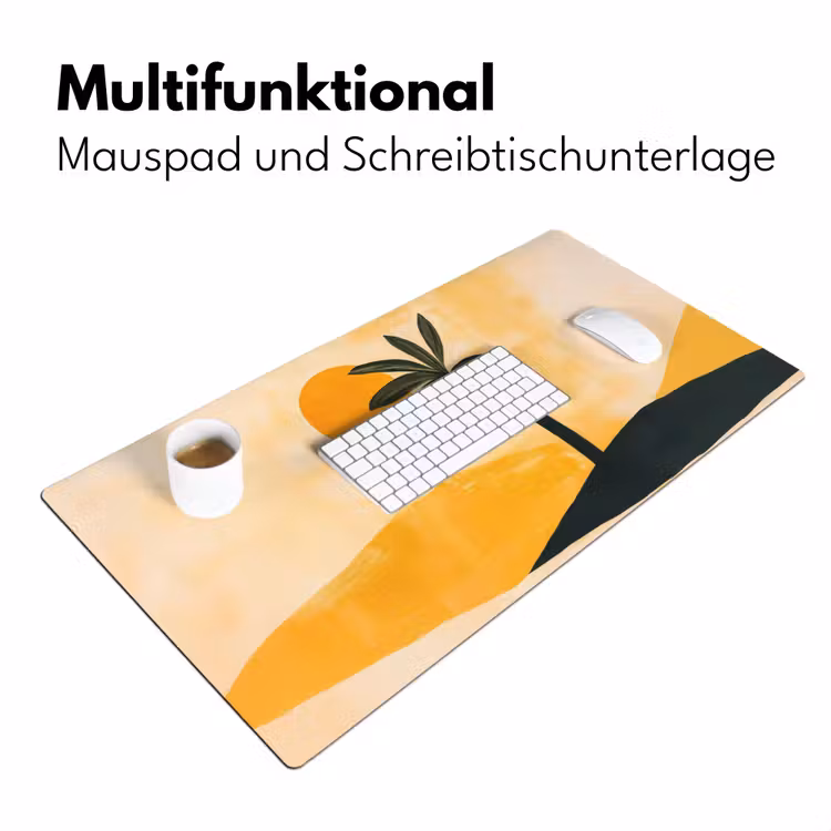 Illustratie - Palmboom - Zon - Heuvels Muismat XXL klein -ysfeer4_duits