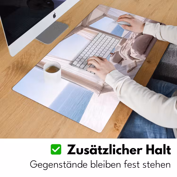 Schreibtischunterlage - Innenausstattung – Meerblick – Modern – Ruhe – Beige - Interieur - Zeezicht - Modern - Rust - Beige Muismat XXL klein