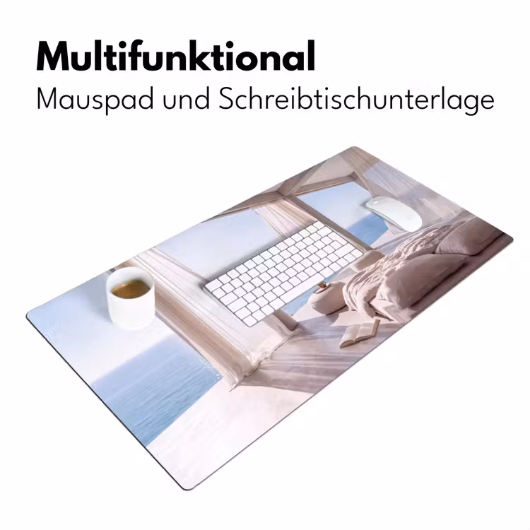 Schreibtischunterlage - Innenausstattung – Meerblick – Modern – Ruhe – Beige - Interieur - Zeezicht - Modern - Rust - Beige Muismat XXL klein