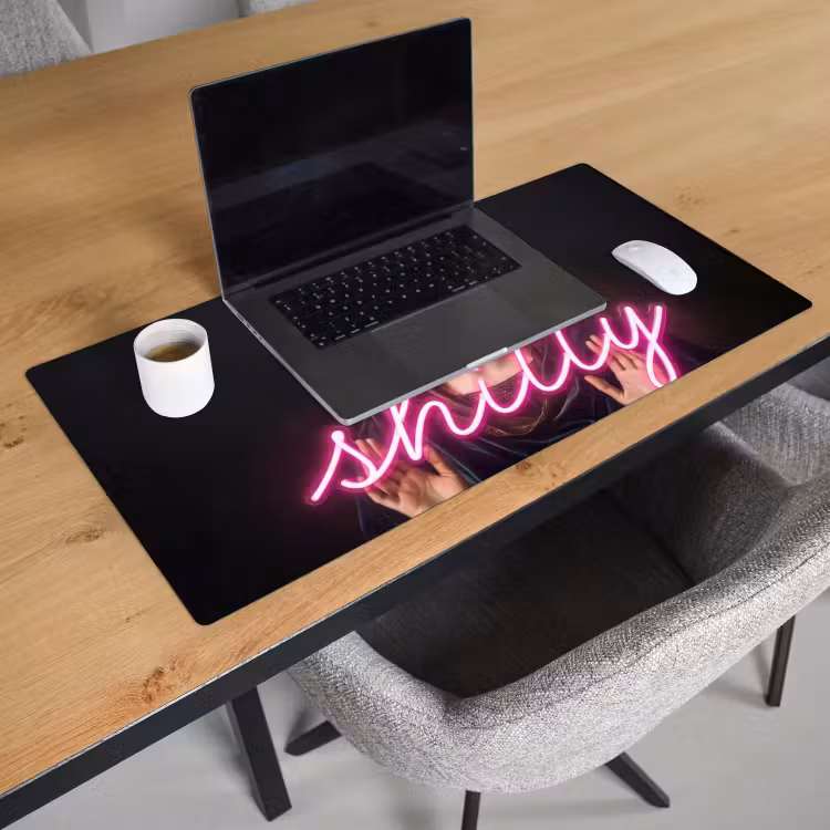 Ironisch - Tekst - Neon Muismat XXL klein -sfeer1