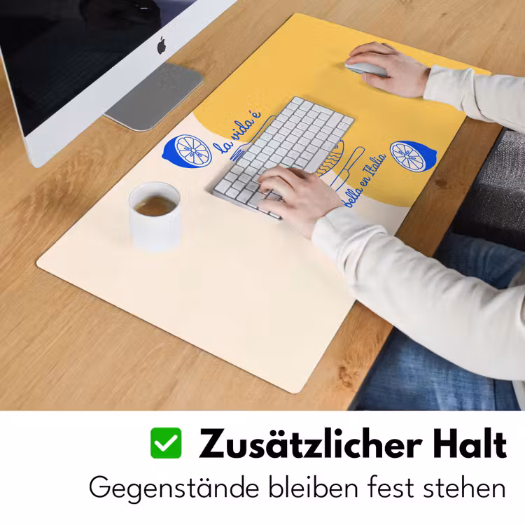 Schreibtischunterlage - Italien – Essen – Zitrone – Fisch – Grafik - Italië - Eten - Citroen - Vis - Grafisch Muismat XXL klein