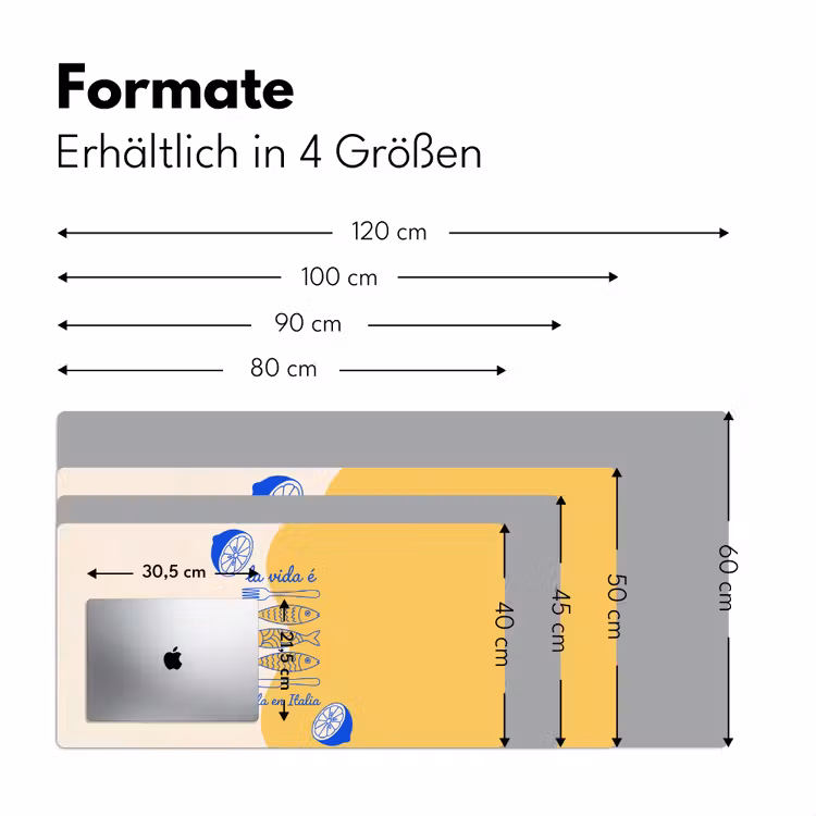 Schreibtischunterlage - Italien – Essen – Zitrone – Fisch – Grafik - Italië - Eten - Citroen - Vis - Grafisch Muismat XXL klein