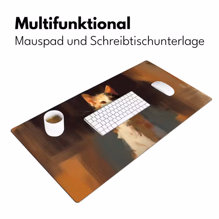 Kat - Geschilderd - Artistiek - Wit Muismat XXL klein -ysfeer4_duits