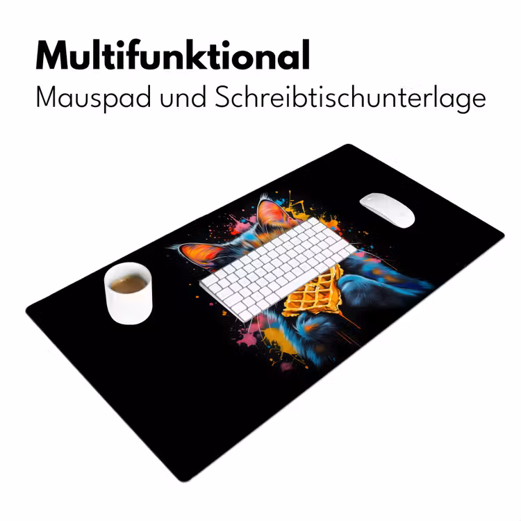 Kat - Graffiti - Kleurrijk - Wafel - Eten Muismat XXL klein -ysfeer4_duits