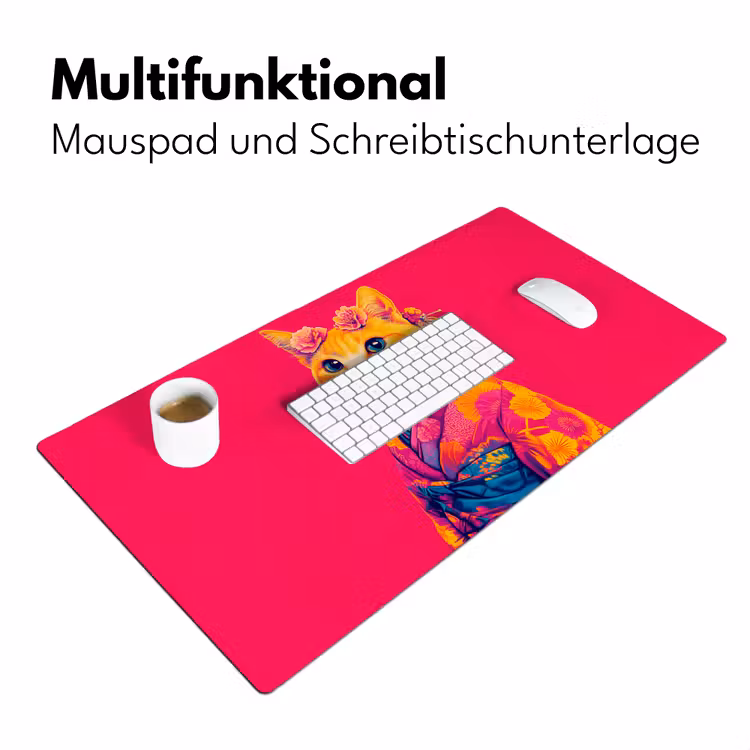 Kat - Kimono - Bloemen - Roze Muismat XXL klein -ysfeer4_duits