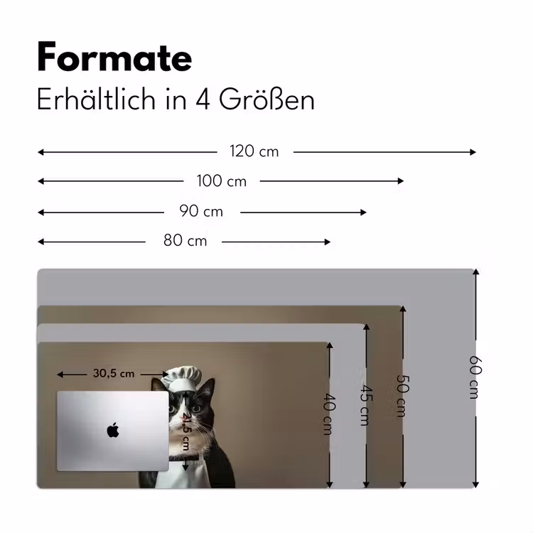 Kat - Kokskleding - Zwart - Wit Muismat XXL klein -ysfeer5_duits