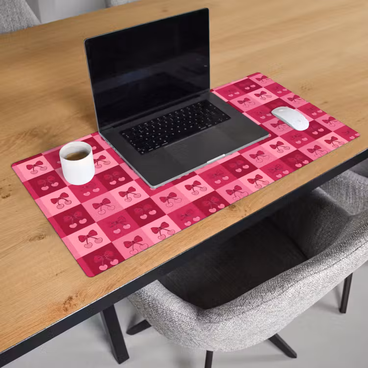 Kersen - Strikjes - Speels - Roze - Bordeaux Muismat XXL klein 681 -sfeer1