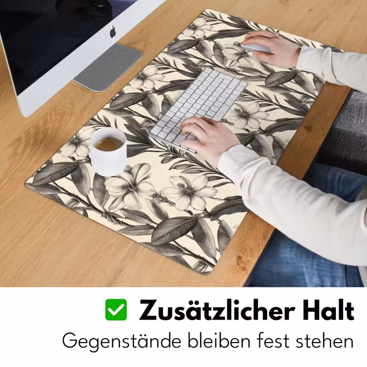 Klassiek - Botanisch - Zwart - Beige Muismat XXL klein 681 -ysfeer3_duits