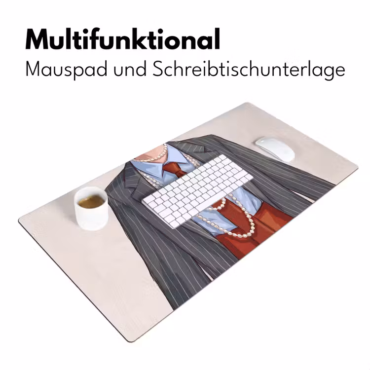 Schreibtischunterlage - Kleidung – Schleife – Perlen – Klassisch – Mode - Kleding - Strik - Parels - Klassiek - Mode Muismat XXL klein