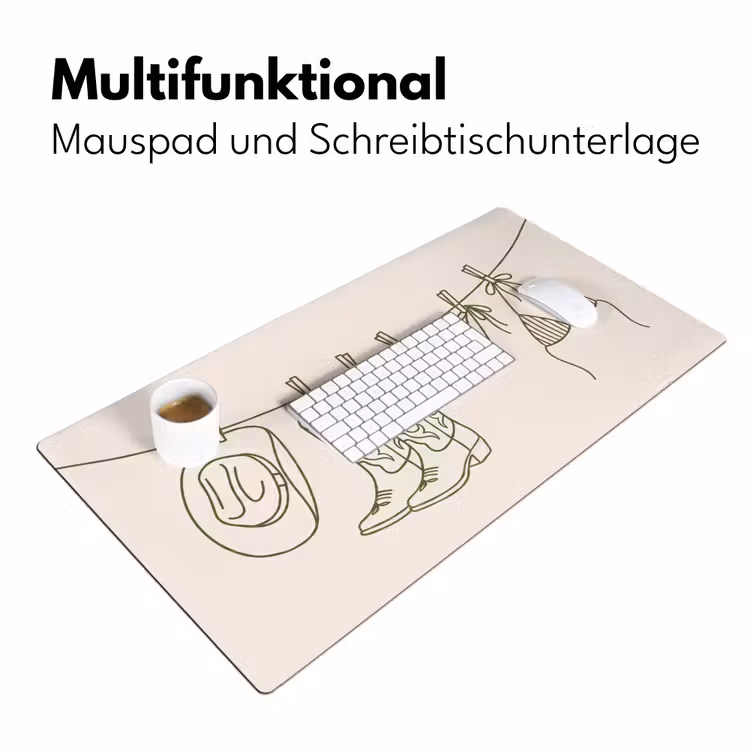 Schreibtischunterlage - Kleidung – Wäscheleine – Sommer – Strichzeichnung – Grün - Kleding - Waslijn - Zomer - Lijntekening - Groen Muismat XXL klein