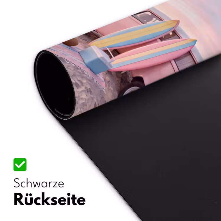 Schreibtischunterlage - Kleinbus – Strand – Surfbrett – Sommer – Rosa - Busje - Strand - Surfplank - Zomer - Roze Muismat XXL klein