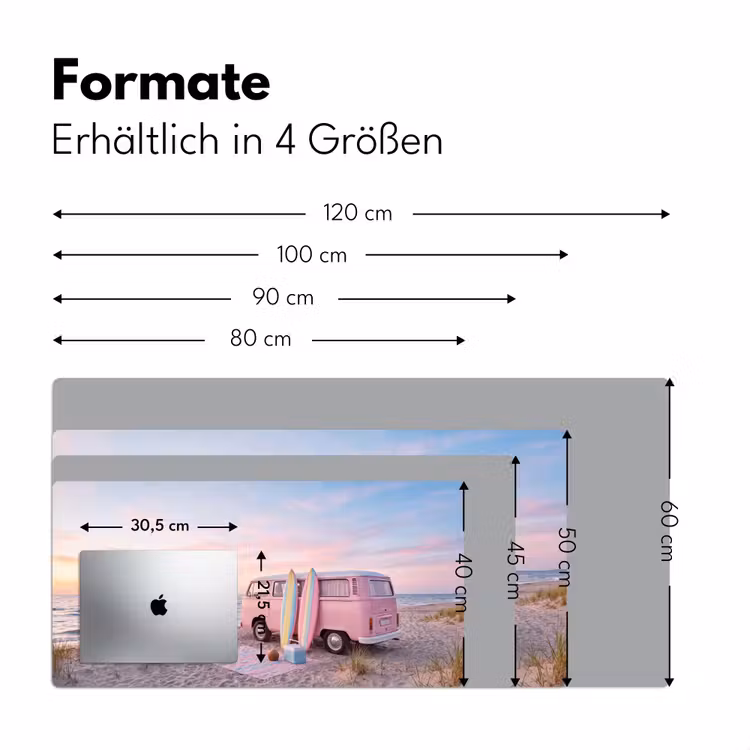 Schreibtischunterlage - Kleinbus – Strand – Surfbrett – Sommer – Rosa - Busje - Strand - Surfplank - Zomer - Roze Muismat XXL klein