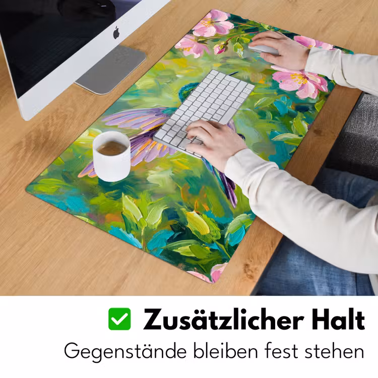 Kolibrie - Bloemen - Natuur - Kleurrijk Muismat XXL klein -ysfeer3_duits